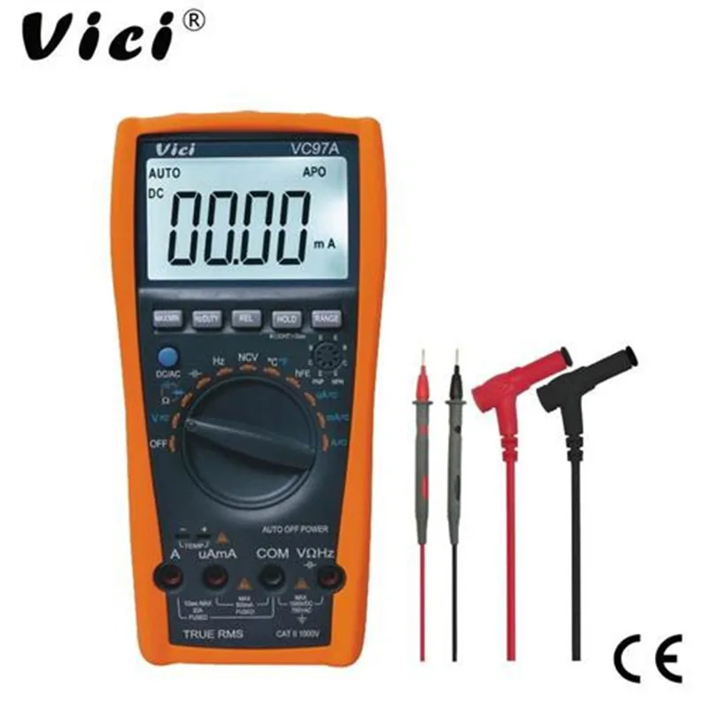 VC97A جديد VC97 1000 فولت مقياس رقمي متعدد تيار مستمر التيار المتناوب السيارات المدى DMM درجة الحرارة الحالية متر السعة المقاومة ديود