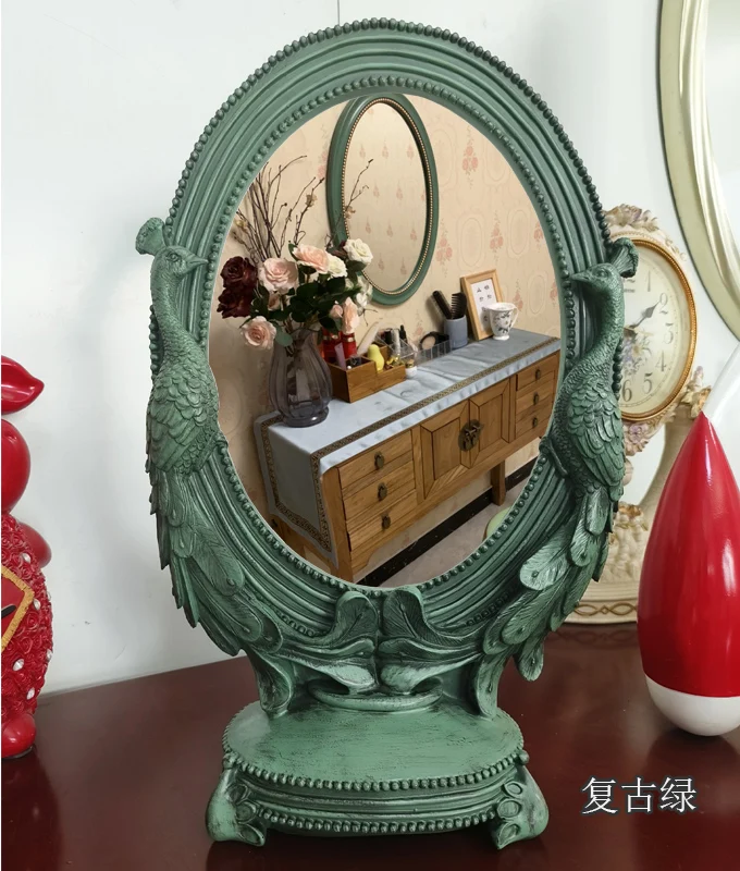 Light luxury makeup mirror room bedroom household small retro mirror European face-to-face mirror