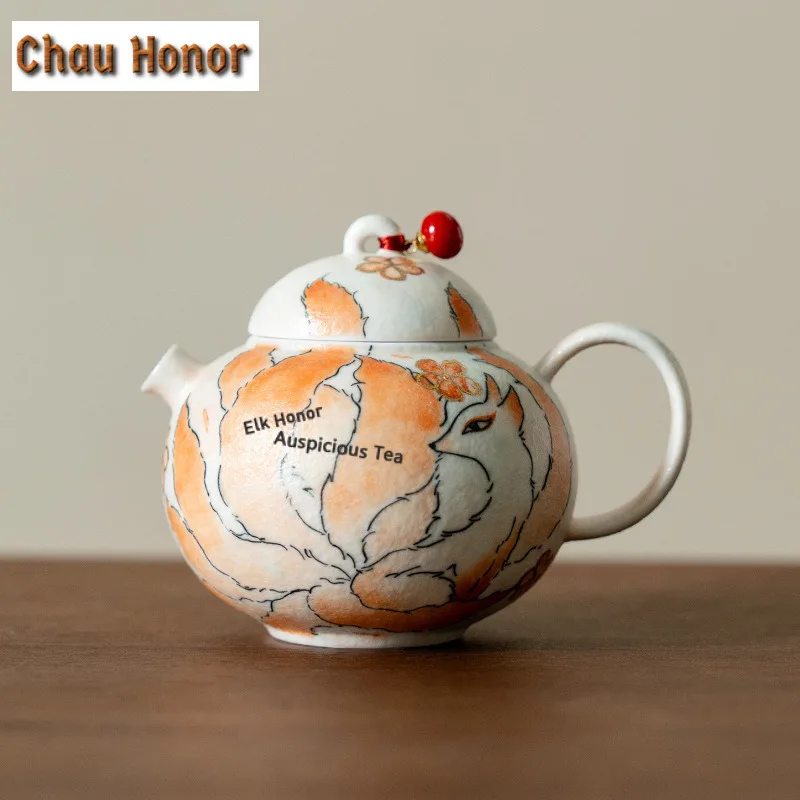 

145ml Hand-painted Nine-tailed Fox Teapot Traditional Tea Infuser Pot Tea Maker Kettle with Strainer Cha Accessories Decoration