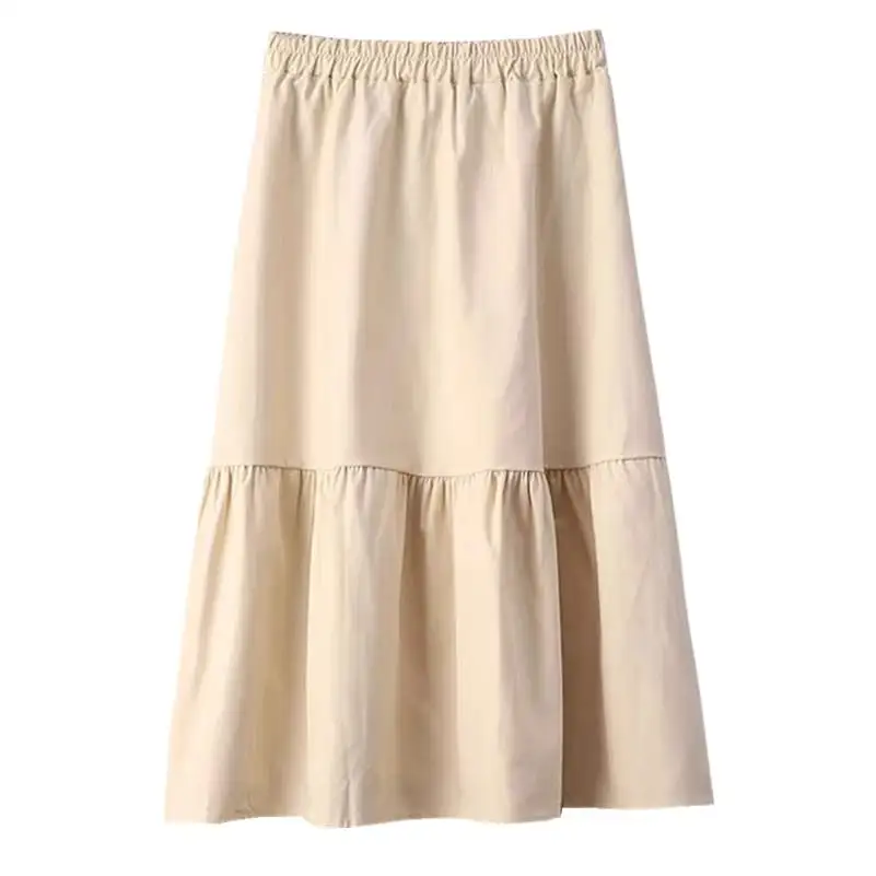 

Japan Style Women 2024 Summer Solid Cotton And Linen Skirt Ruffles Casual Loose All-Match Skirt Vestido Botttoms