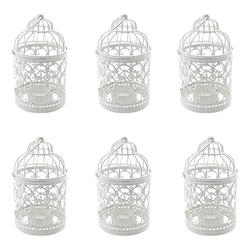 6 Pcs Candle Tea Light Holders Metal Hanging Hollow Birdcage Lantern Vintage Decorative Centerpieces of Wedding Party