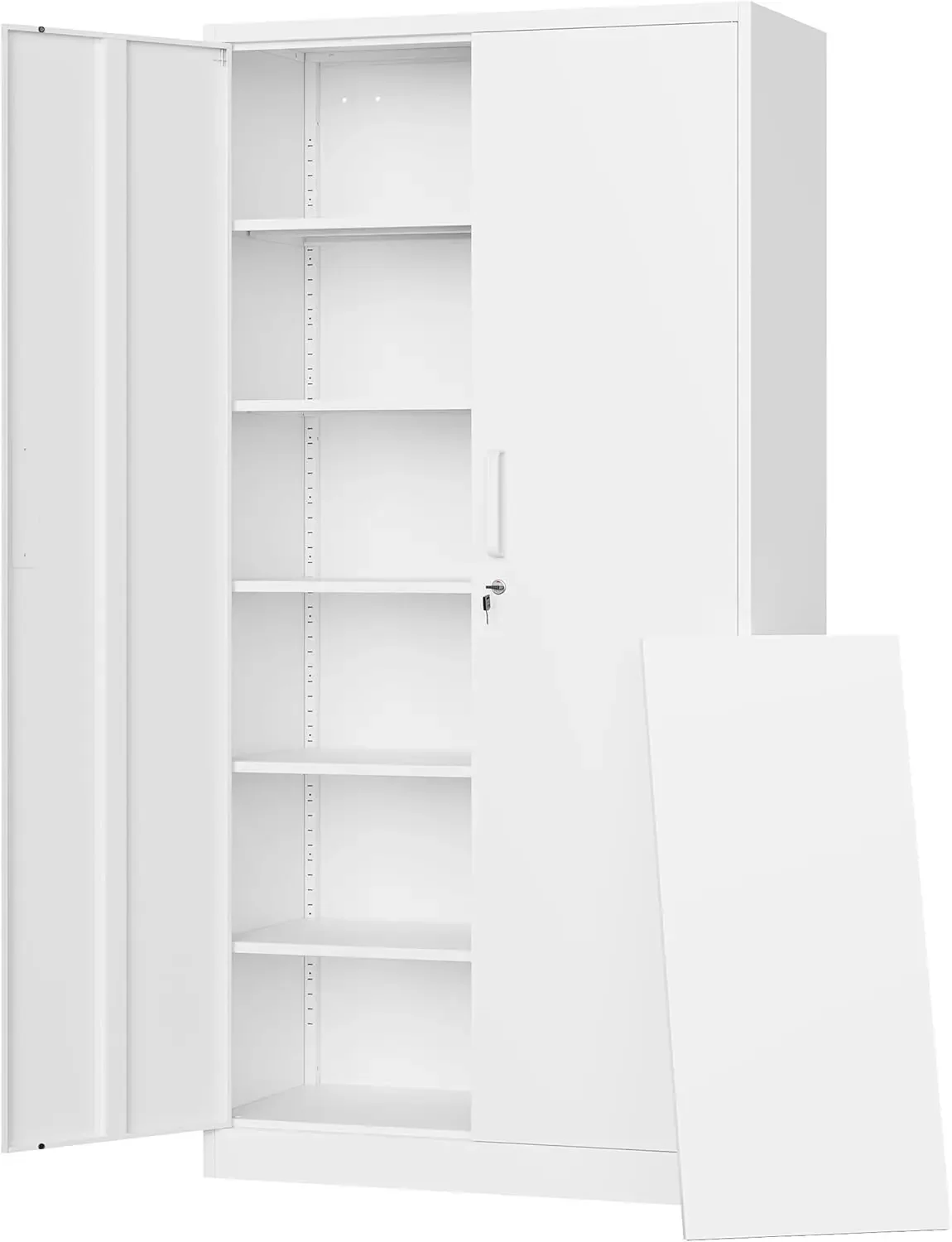 Metal Storage Cabinets with Lock Door,Steel Locker Garage Cabinets 5 Adjustable Shelves for Home,Office, Warehouse(White)