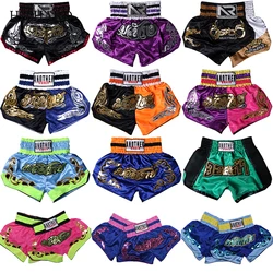 Calções de Boxe Bordados para Homens e Mulheres, Calça Kickboxing, Roupa MMA, Luta Muay Thai, Respirável, Agarra