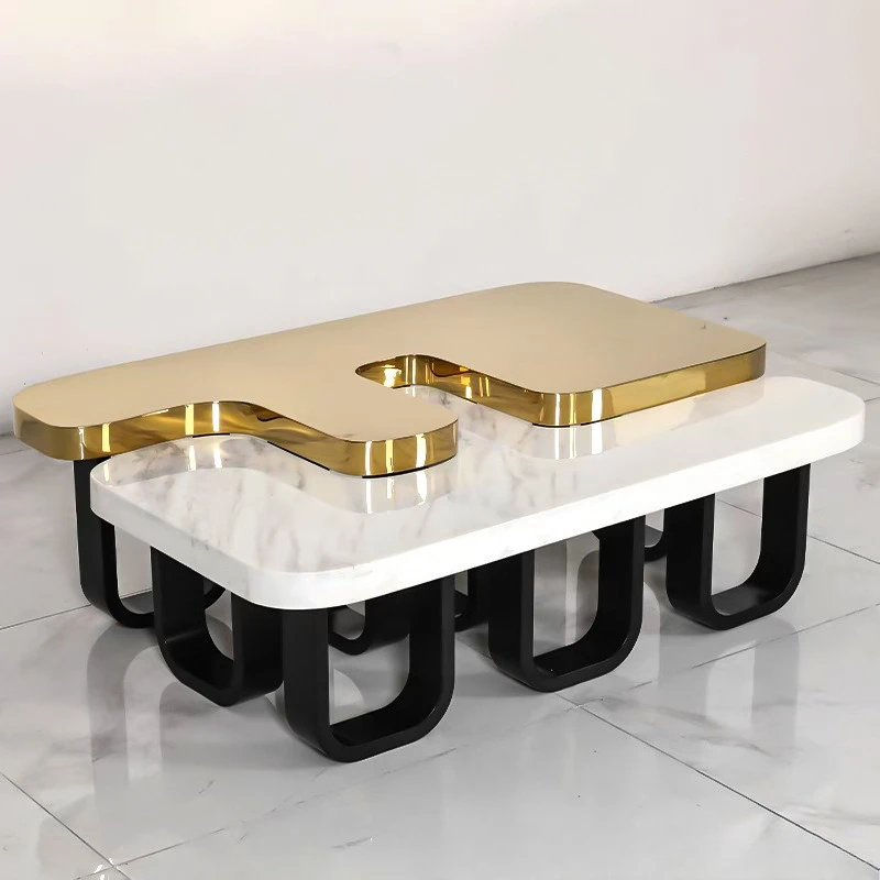 

Italian light luxury high-end double F combination coffee table living room home creative solid wood metal tea table