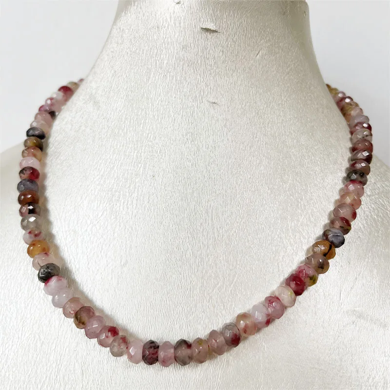 5*8MM Faceted Brazil Tourmaline Necklace Cut Natural Stone Chocker Beaded Woman Mother Daughter 30/35/40/45/50/55cm