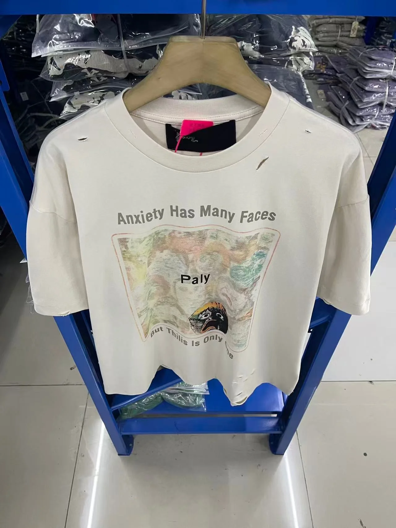 

Paly Mens Oversized Vintage T Shirt Streetwear Distressed Paint Splatter Graphic Tee