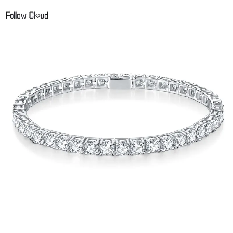 

Follow Cloud 5.0mm 6.5mm D Color VVS1 GRC Round Cut White Gold Plated S925 Sterling Silver Moissanite Tennis Bracelet for Women