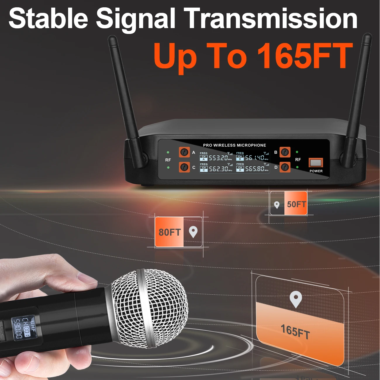 Professional Wireless 4-Channel Wireless Handheld Microphone System For KTV Stage Live Broadcast Dynamic Microphone