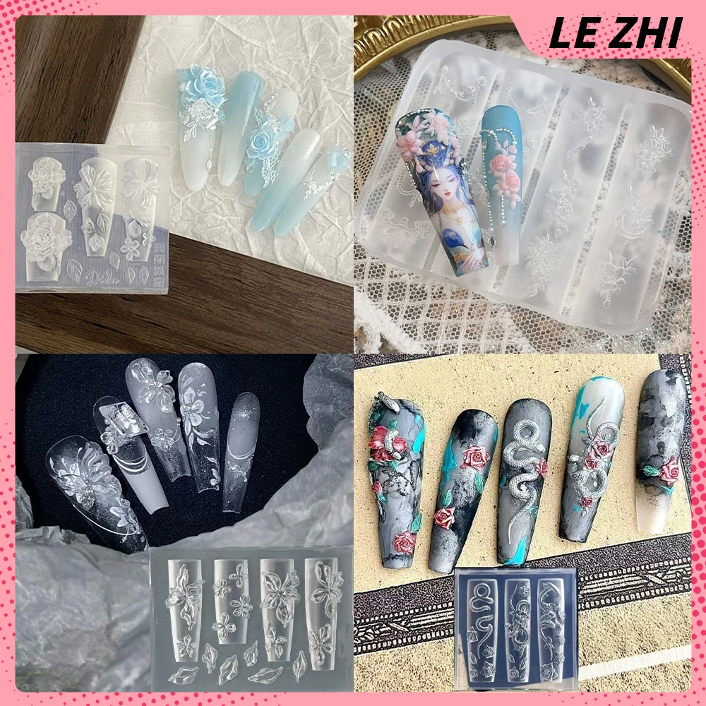 

1Pc Beautiful Flower Snake Leaves 3D Silicone Acrylic Nails Art Mold Plumeria Lotus Rose Tulip Diy Design Nails Mold Tools