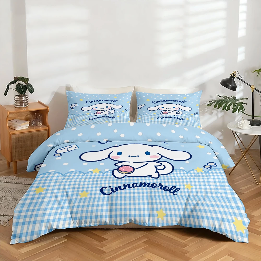 

3-Piece High-Definition Digital Print Bedding Set with Cinnamoroll Cartoon Pattern, Large Floral Duvet Cover Set, Includes 1 Duvet Cover + 2 Pillowcases, Suitable for Bedroom, Guest Room, Home Decoration, Polyester Fiber Duvet Cover + Pillowcase, Ultra-So