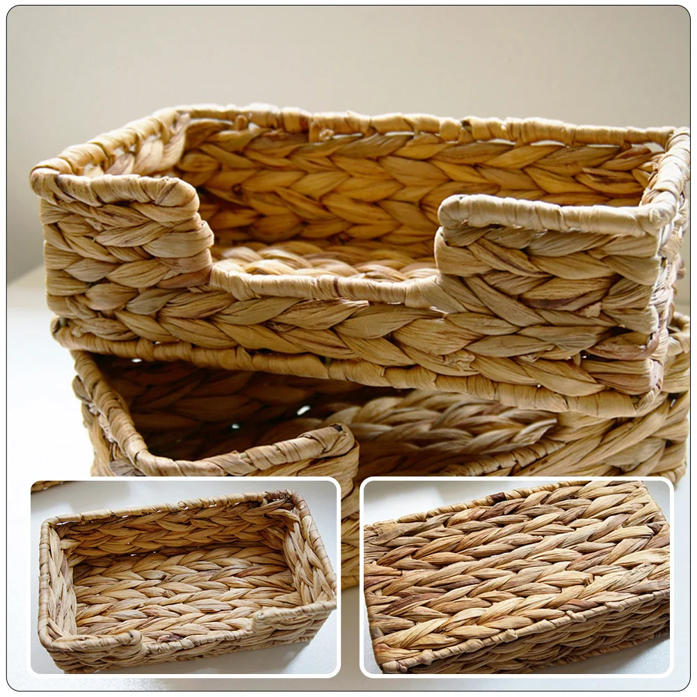 

Rustic Woven Desktop Home Office Organizer Snacks Sundries Holder Woven Storage Baskets Household Decorative Basket For