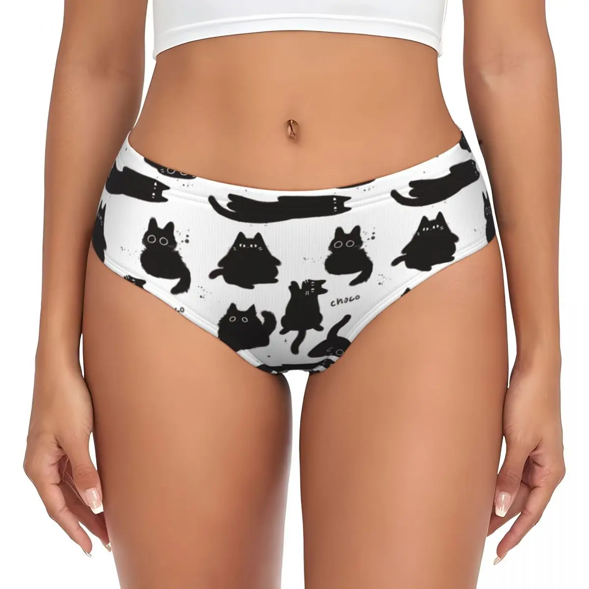 Custom Women Fun Black Cat Brief Panties Female Stretch Underwear Underpants