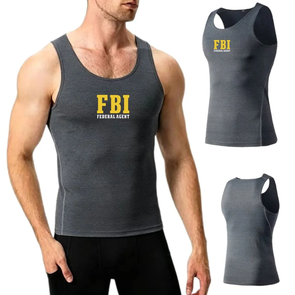 Summer FBI Agent Secret Service Police CIA Staff Men's Shirt Sleeveless Tank Top Man Quick Dry Fitness Gym Base Undershirt Vest