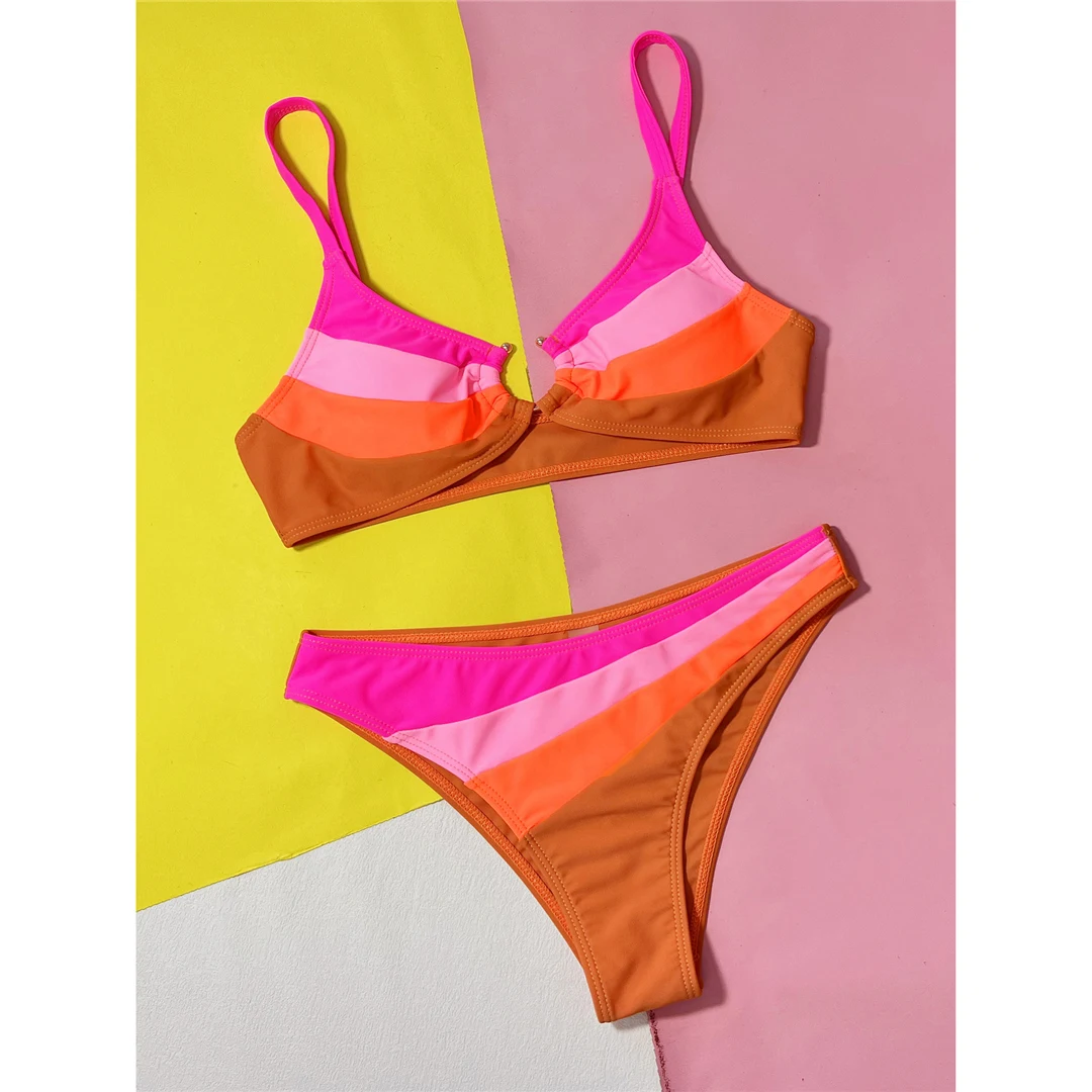 Splicing Cut Out Brasilianischer Bikini Damen-Badeanzug Zweiteiliger Bikini-Set mit hohem Beinausschnitt Badebekleidung Badeanzug V5439 – Detail 9