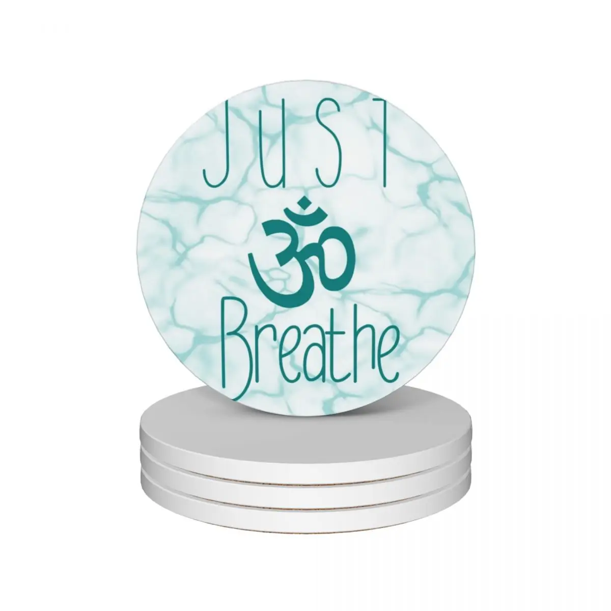 

Just breathe Om Ceramic Coasters (Set of 4) household utensils kitchen set for drinks Coasters