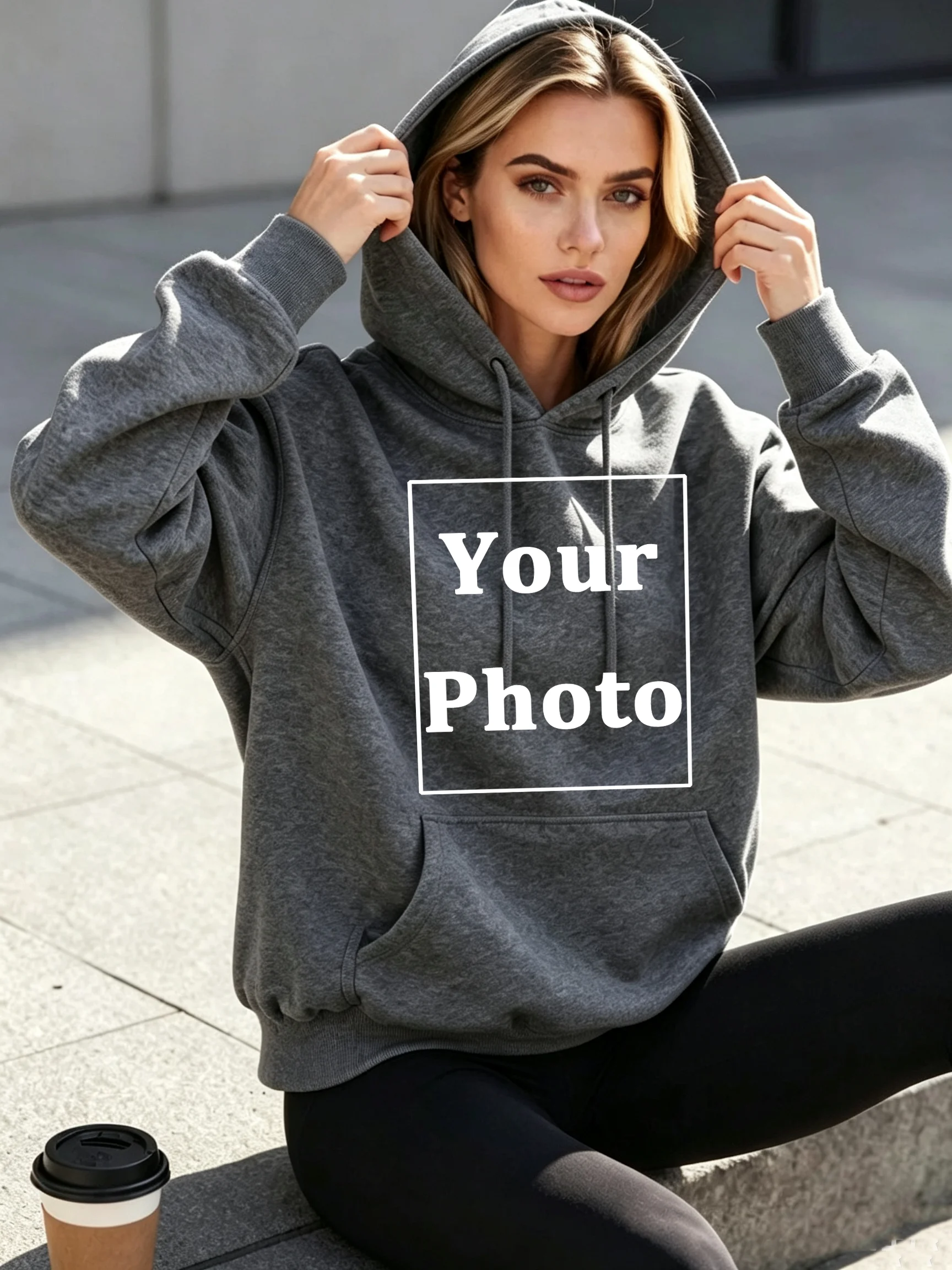 Women Autumn Fleece Customize Pattern Hoodies Personalized Design Casual Loose Team Pullovers Pocket Trendy All-Match Streetwear