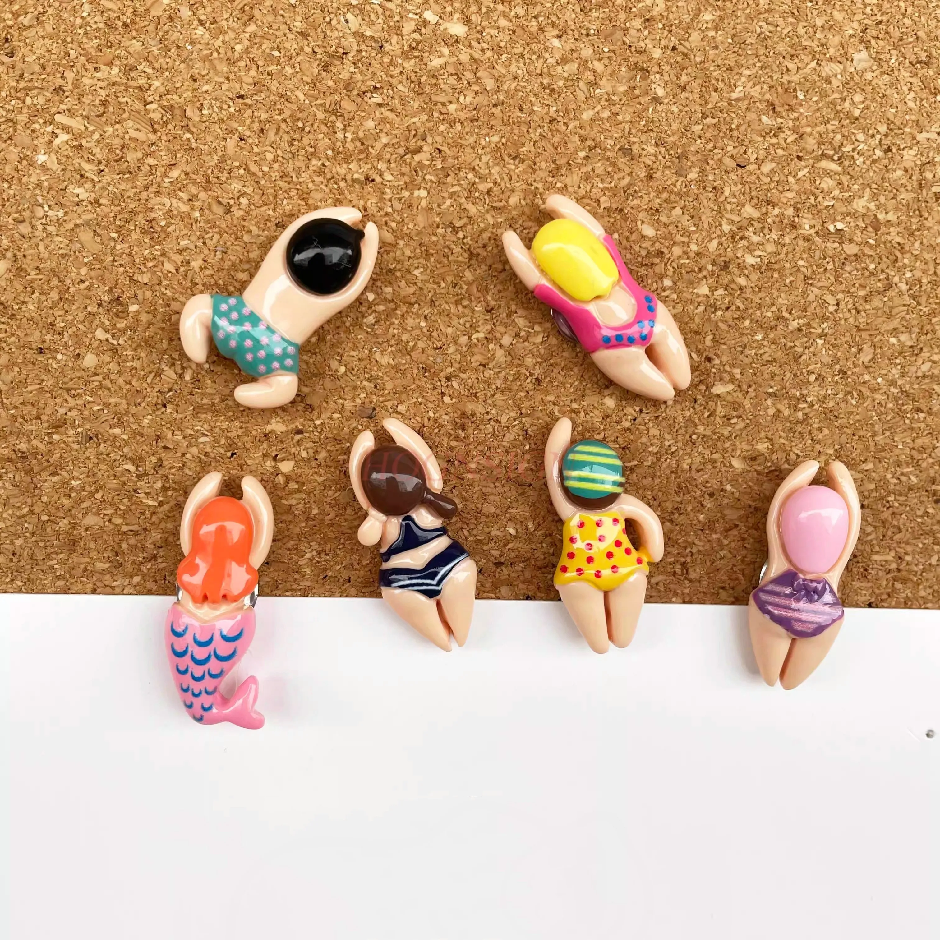 6pcs Swimming figurine, creative design, push pin, felt, soft wood board, creative wall scene decoration, button