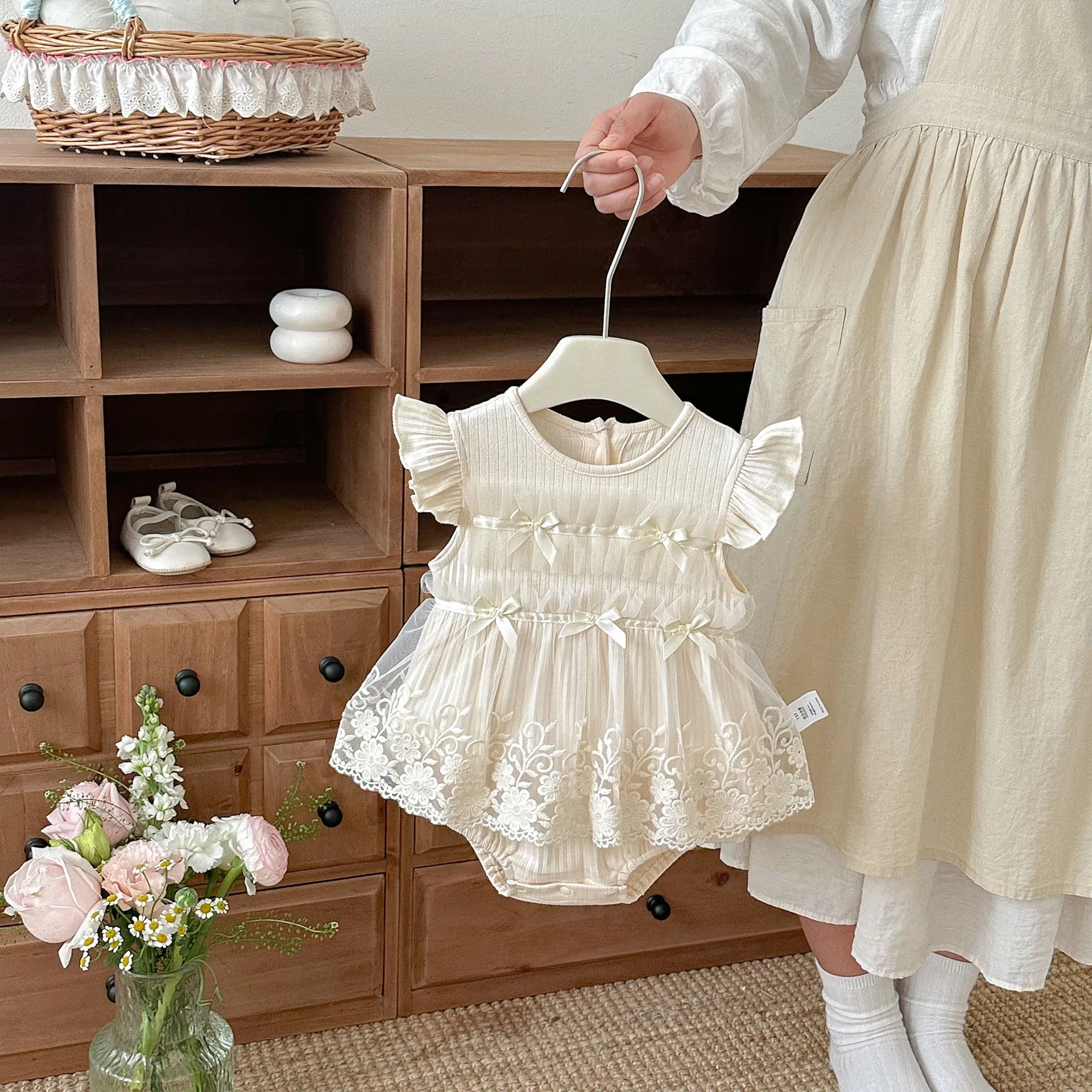 

Летний комбинезон для девочек 2026 года с рюшами на рукавах, одежда для малышей, с бантом, юбка-макси, цельный наряд