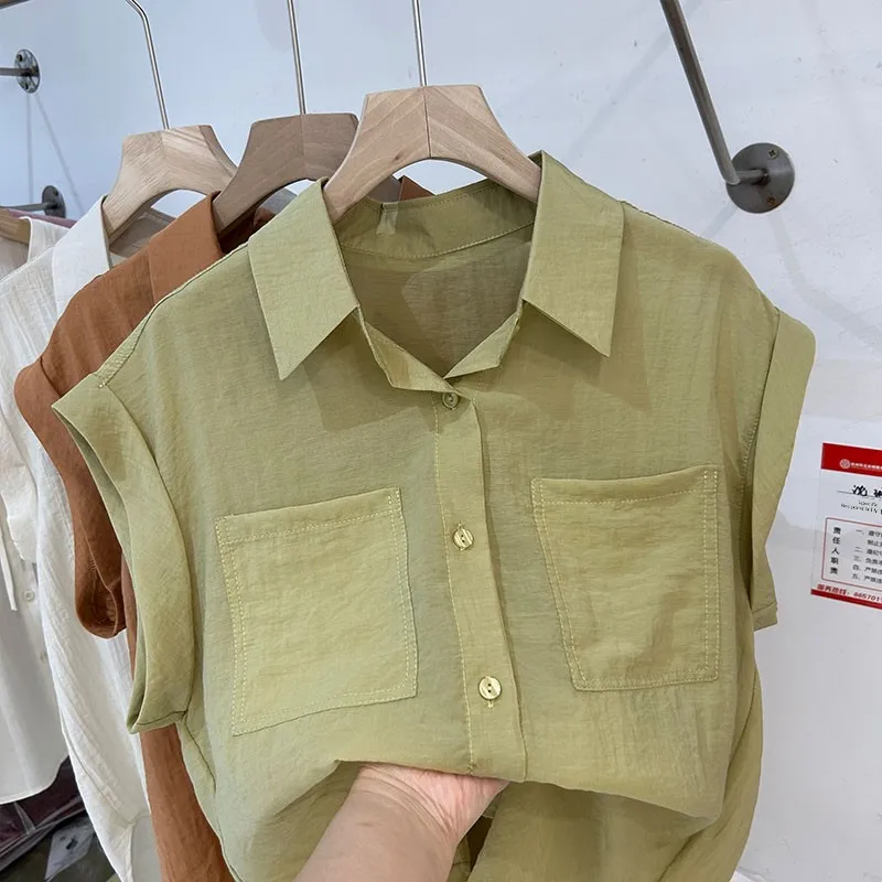 

Loose Women's ort Sve irt Korean Sle Summer New Faion Top Svel Trendy Collar Pure Color Commute Sle