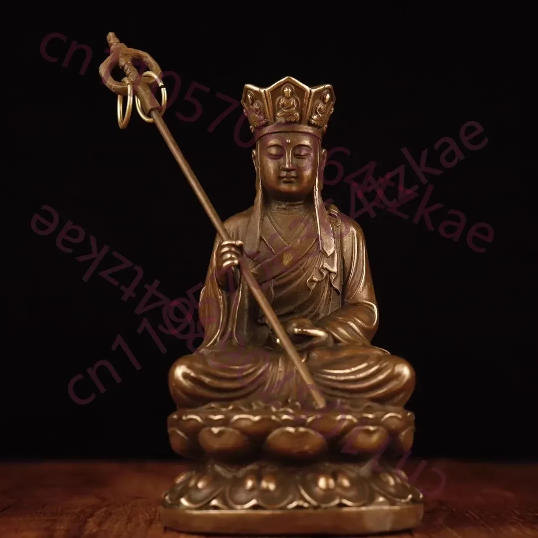 Solid Bronze Statue of Kṣitigarbha Bodhisattva - Grand Standing/Serene Seated Buddha Figurine, Centrepiece for Home Sanctuary