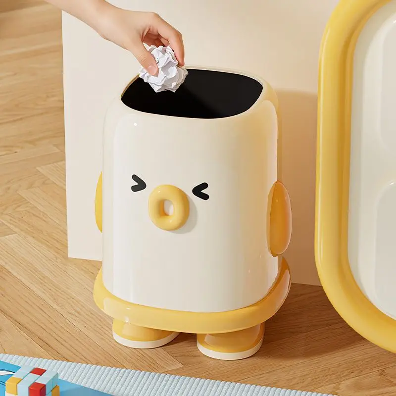 Cute Standing Penguin Trash Can With Feet, Large Capacity, Uncovered, Home Bedroom, High Aesthetics, Cartoon Shaped Trash