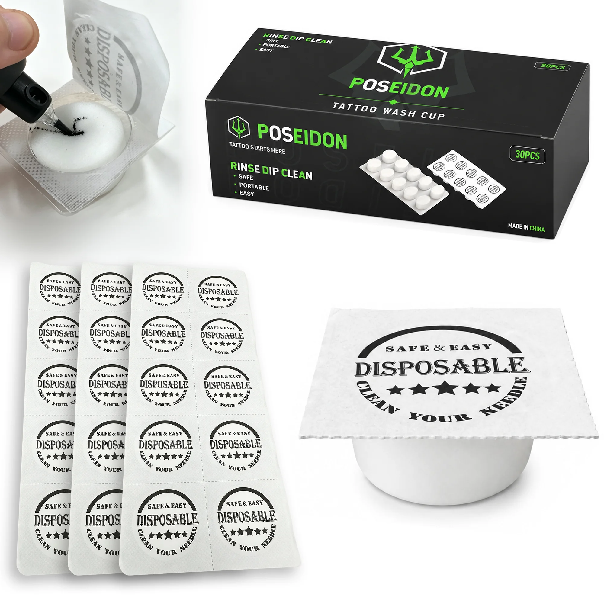 Poseidon 30Pcs Tattoo Disposable Dip Foam Sponge Caps Portable 30-Count Box Perfect for Tattoo Studios Artists Tattoo Supplies