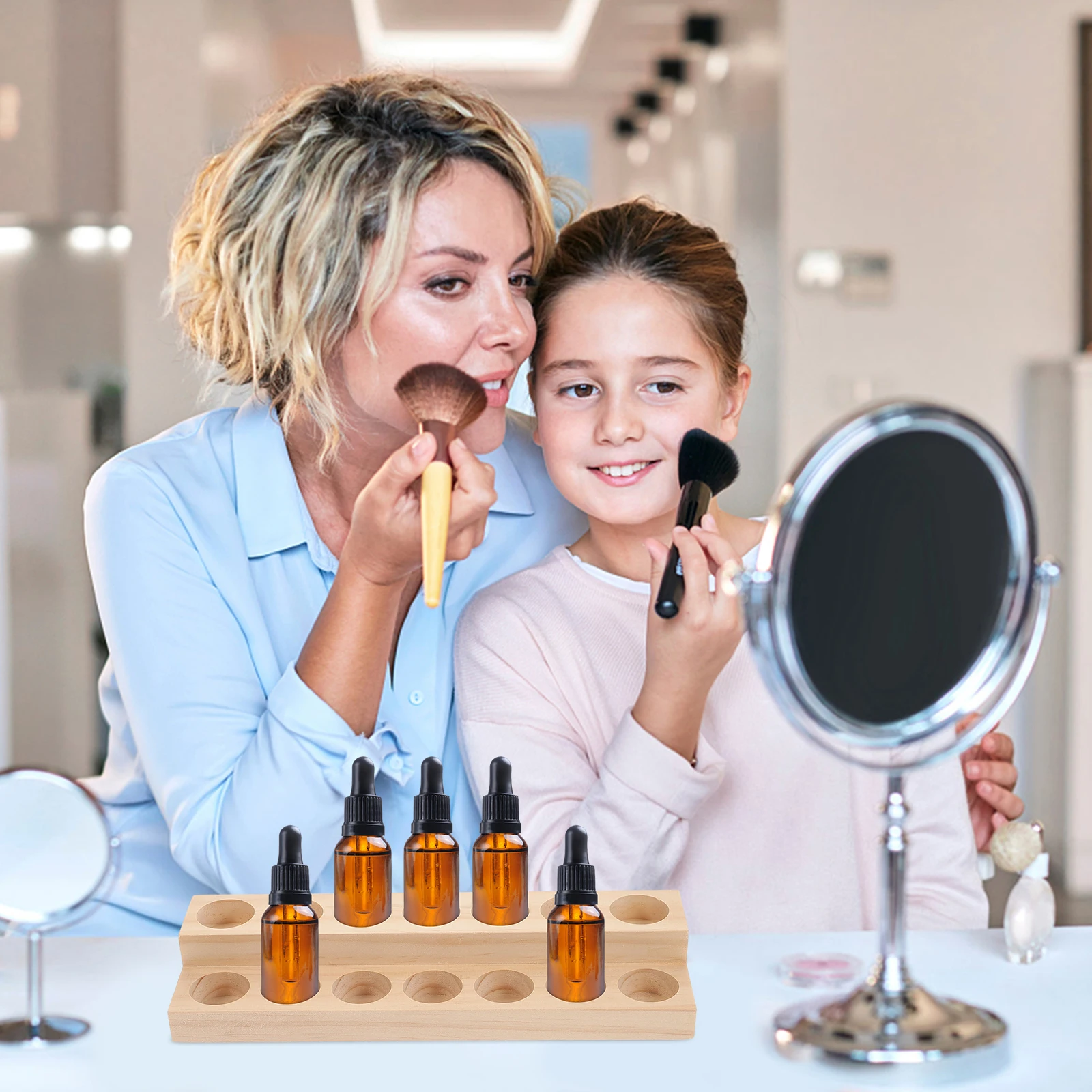 

Wooden Essential Oil Holder Two-Layers Organizer Box Case Perfume Storage Stand Essential Oil Bottle Display Rack Desktop