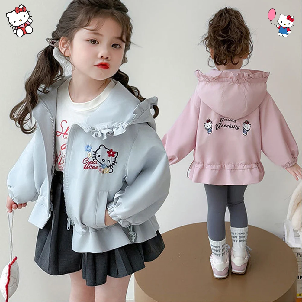 

Детская куртка с закрытой талией Hellokitty для девочек, осенняя новая удобная куртка Kawaii Anime Sanrio, модный милый красивый топ принцессы