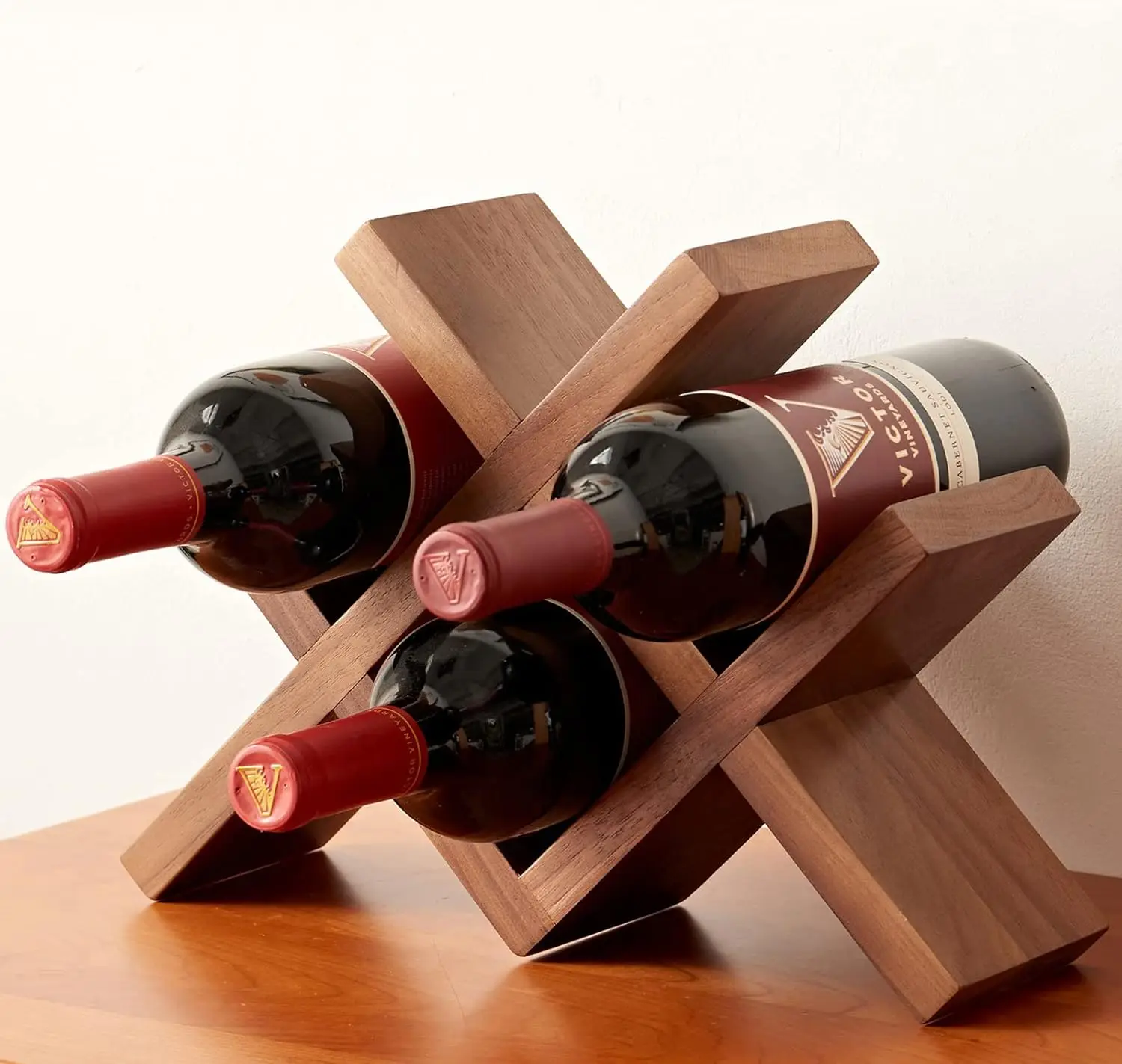 Wine Rack Countertop Oak Wooden Wine Bottle Holder Rustic Free Standing Wine Storage Racks for Tabletop