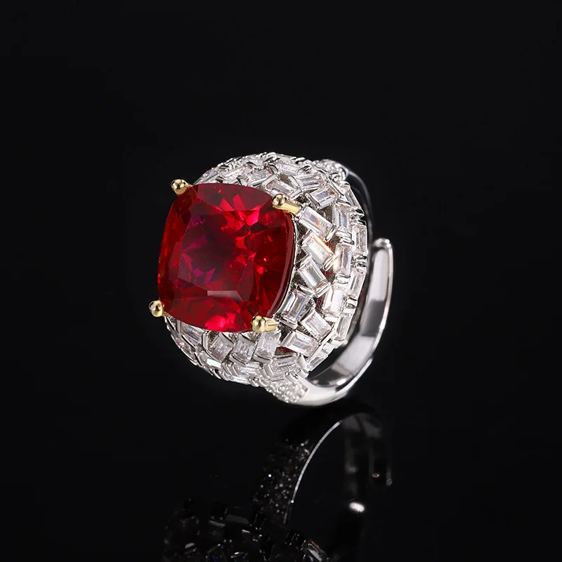 Colorful Treasure Square Color-Plated Pink Diamond Yellow Diamond Red Corundum Ring Copper Jewelry Zircon Ring Adjustable Wholes
