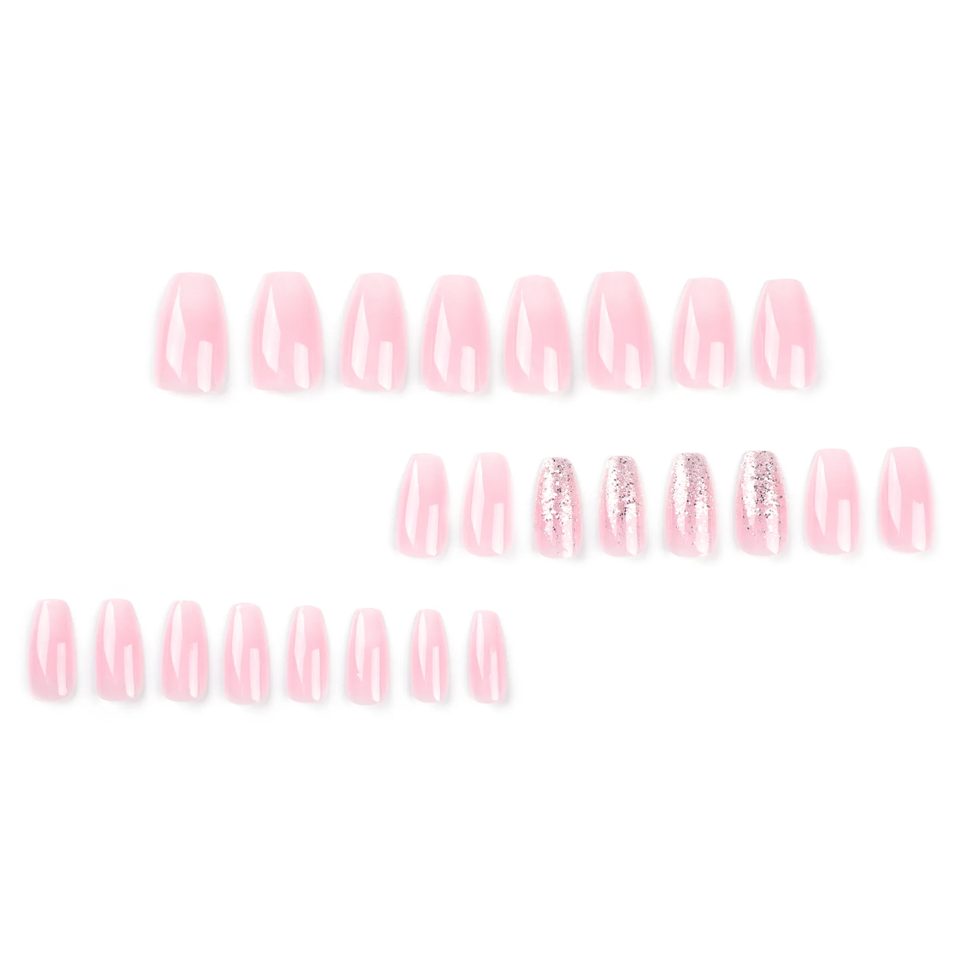 24 PCs Short French Minimal Gradient Glitter Nails with 1 Jelly Gel and 1 Nail File