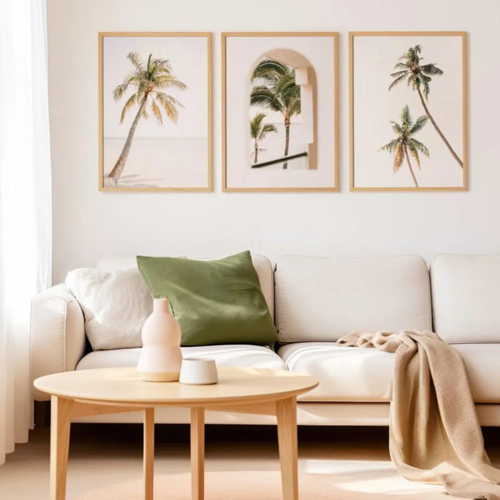 3PCS  Frameless Palm Tree Printing,Coastal Printing,Simple Palm Tree Poster,Bohemian Beach Decoration