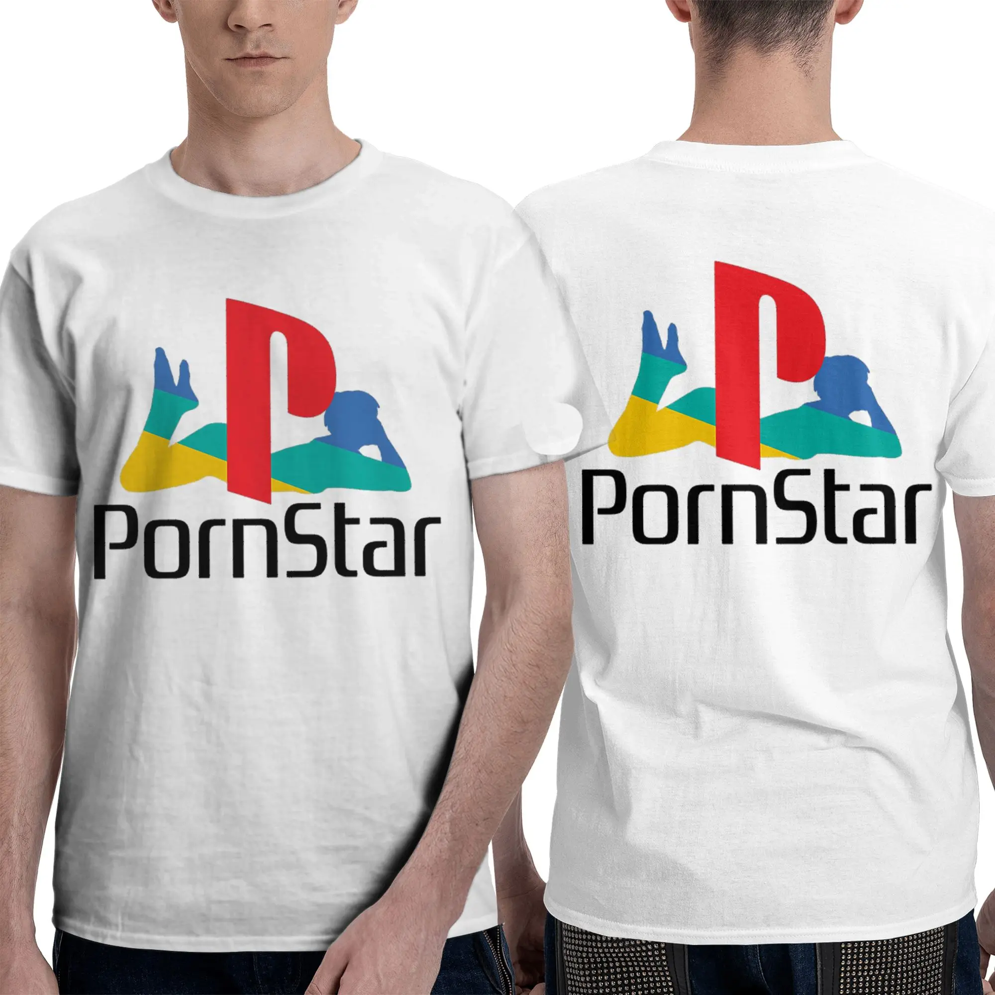 100% Cotton Ps Pron Star White T-Shirt Men's Double Sided T Shirt Men Round Neck Summer Shirts Tops Oversized