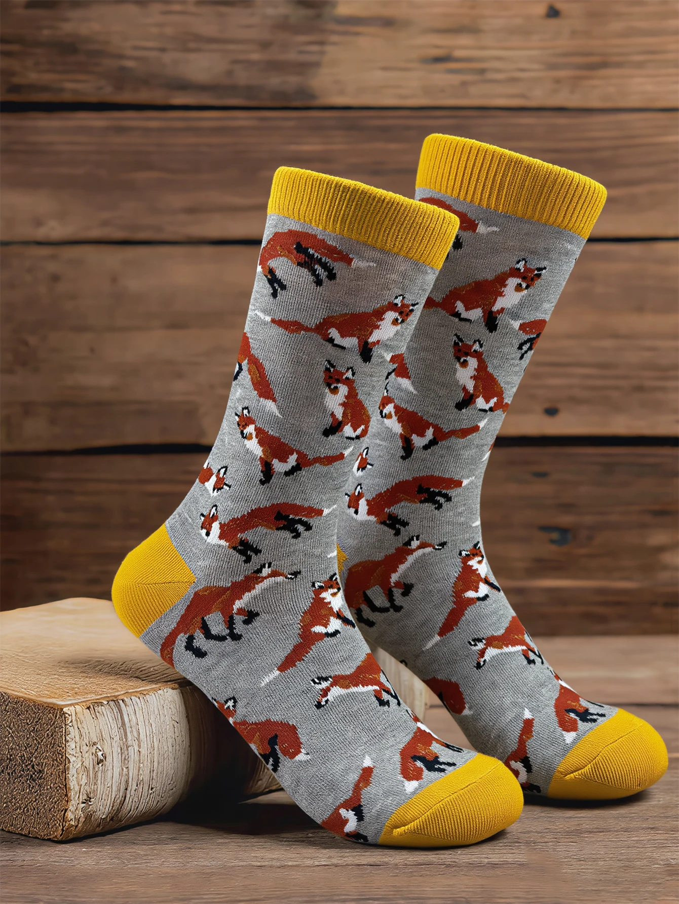 

1 Pairs Cute Cartoon Fox Print Cotton Socks Men Novelity Funny Animal Pattern Mid Socks Soft Casual Daily Socks Man Streetwear