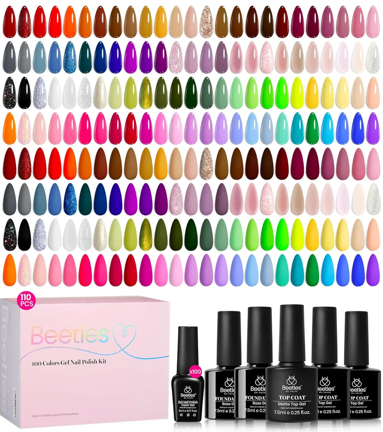 Kit de vernis à ongles Gel 100 couleurs avec couche de finition pour manucure automne-hiver, trempage UV