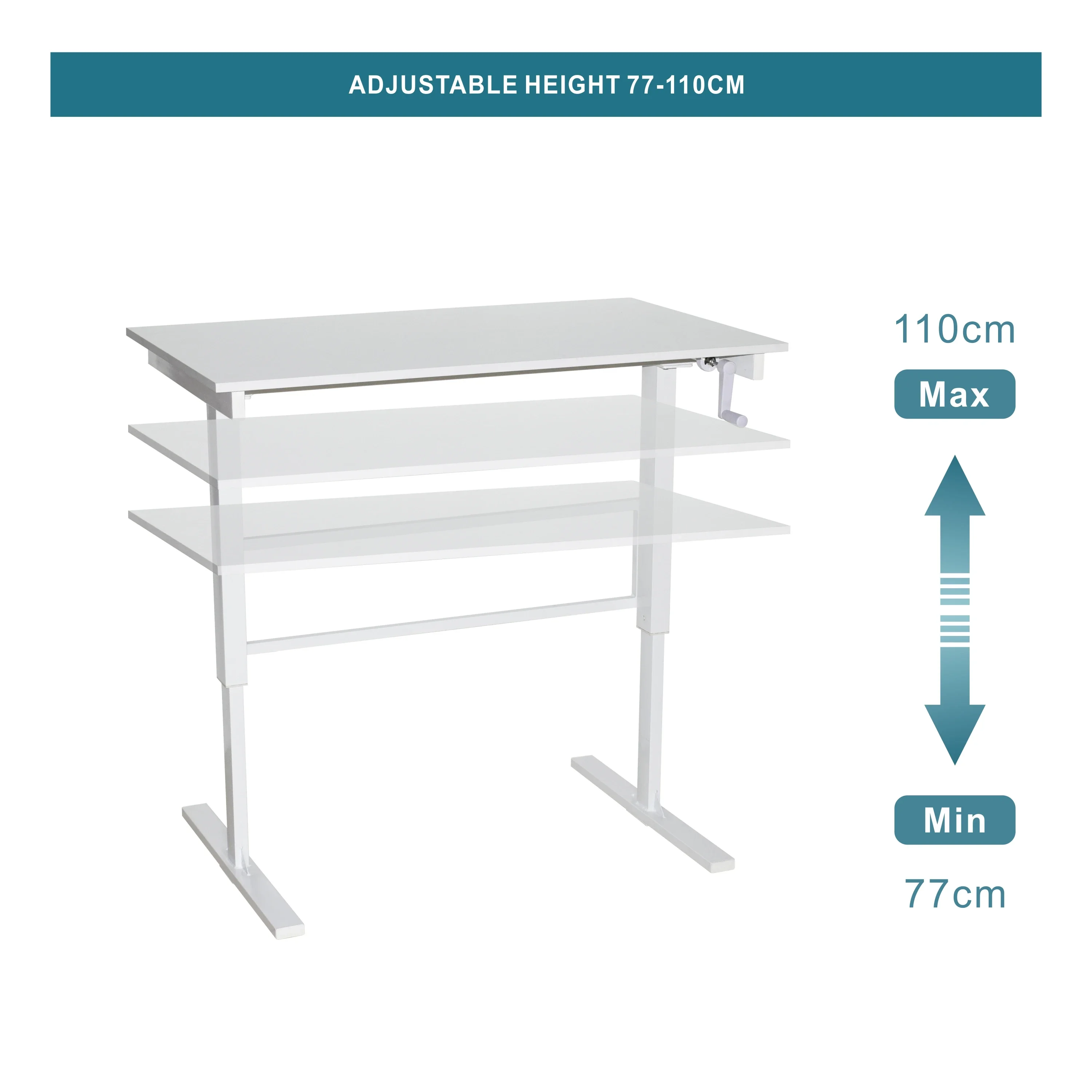 Hand Lift and Drop Height Adjustable Table, Home Office Furniture, Manual Desk, PC, Laptop, Standing Computer Desk