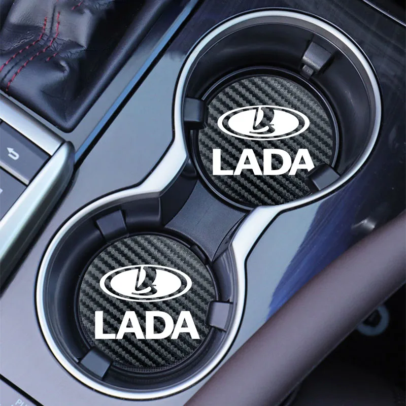 2Pcs Leather Coaster Mat Car Emblem Water Cup Cushion For Lada Samara 2109 Largus Priora Xray Cross 2112 2114 Granta Vesta N