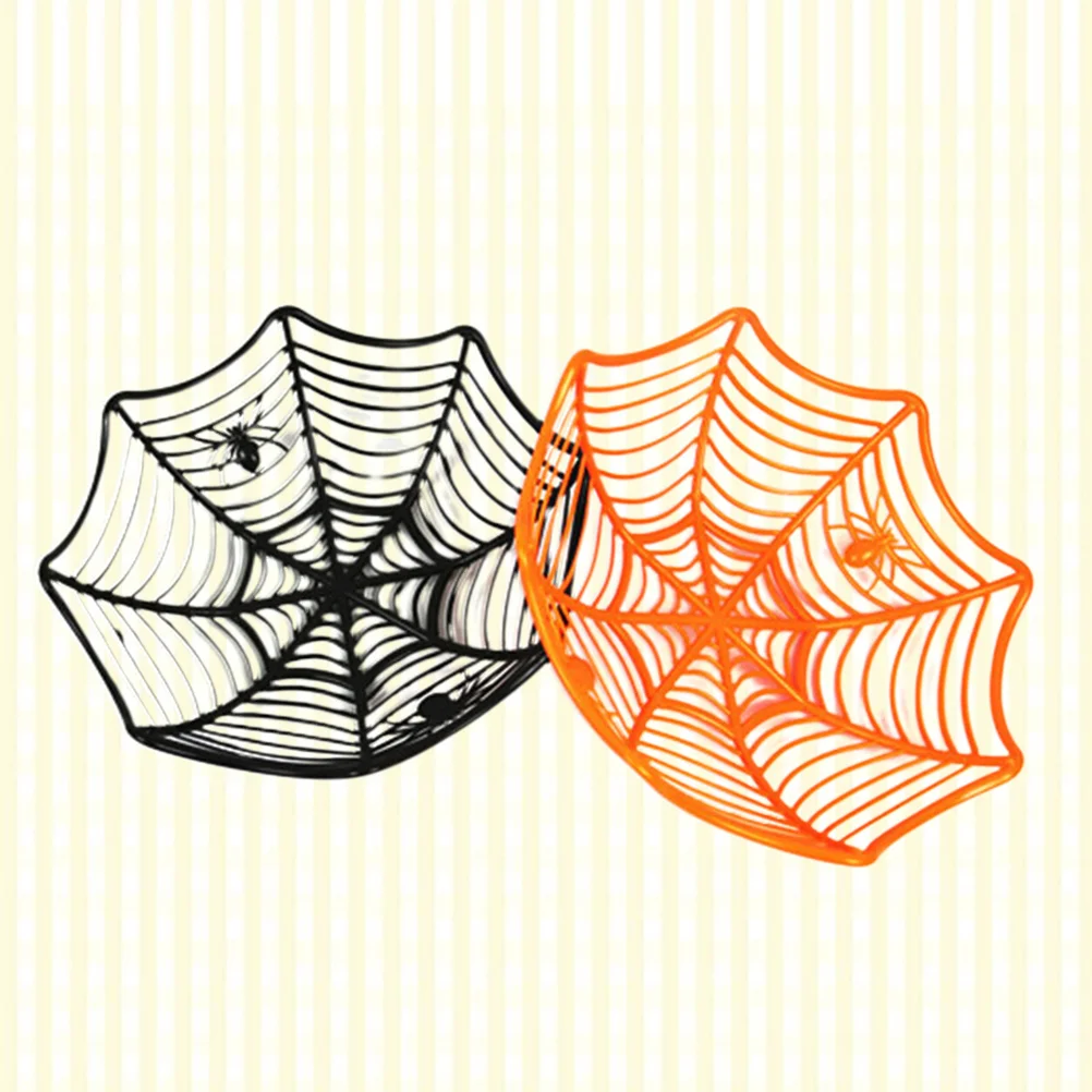 2pcs Halloween Candies Dish Plastic Spider Web Storage Basket for Party Festival Gathering Black ange Keep Candies Fruits Dry