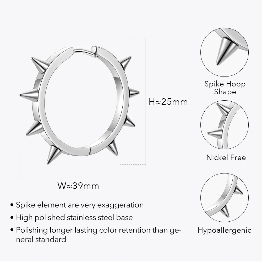 ENFASHION Spike Hoop Shape Earring Stainless Steel Silver Color Hoop Earrings Pendientes Mujer Fashion Jewelry Party E221368