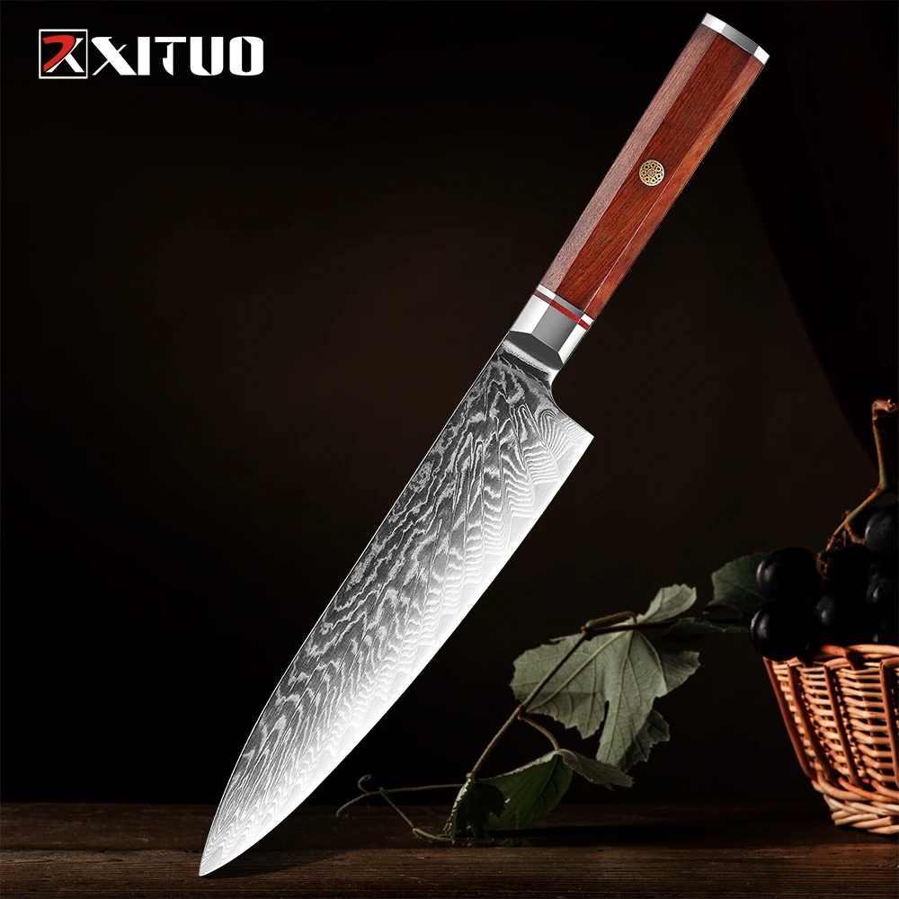 XITUO Chef Knife 8 inch Damascus VG10 Steel Razor sharp Kitchen Knife Octagonal Handle Japanese Santoku Knife Pro Butcher Knife