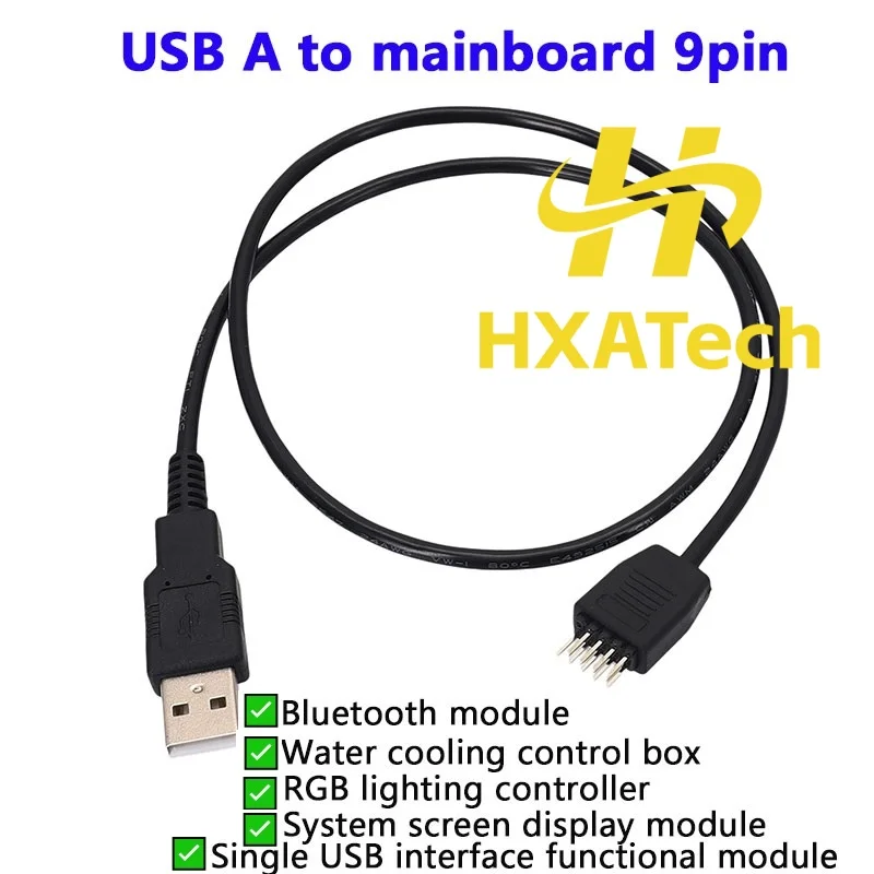 HXATech- NEW Design USB A male to 9pin mainboard Data Cable for Desktop built-in Bluetooth water-cooled data conversion