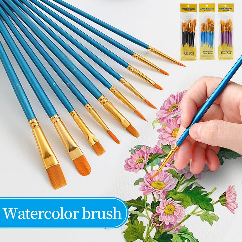 Nylon Hair Wooden Handle Artist Paint Brush Set Professional Oil Watercolor Acrylic Painting Brushes 3/6/10/12Pcs Art Supplies