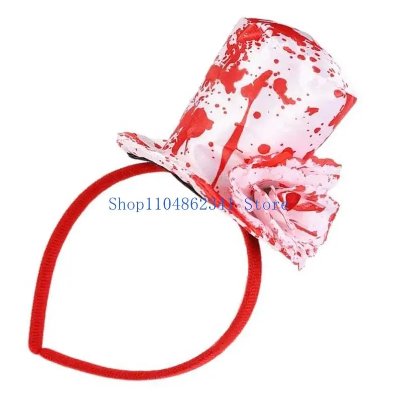 5asd Witch Hat Headband with Bloody Print Halloween Wizard Hat Hairhoop Novelty Witch Caps Hairband for Adult Kids Cosplay