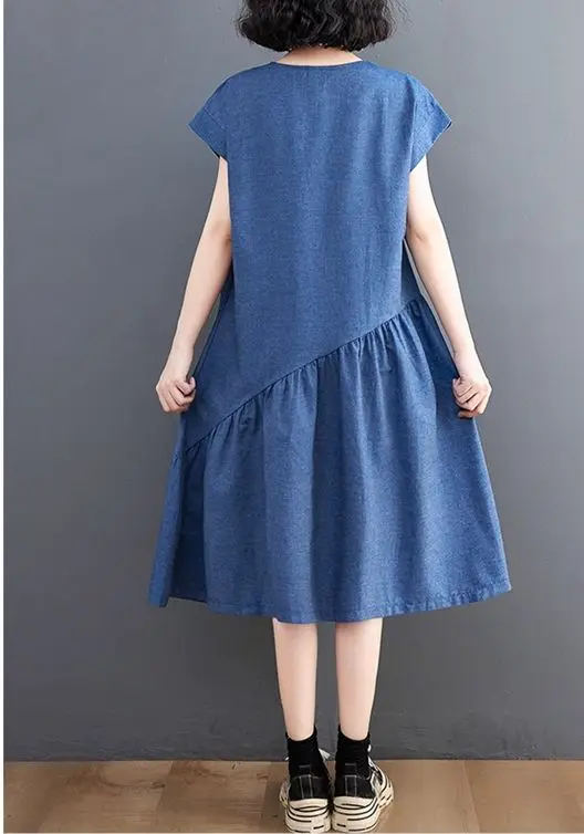 Ultra-loose  2023 New Women's SummeBlue Denim Dress Slim In Literary Temperament Soft Dress Comfortable In Ruffled Dress Female image 2