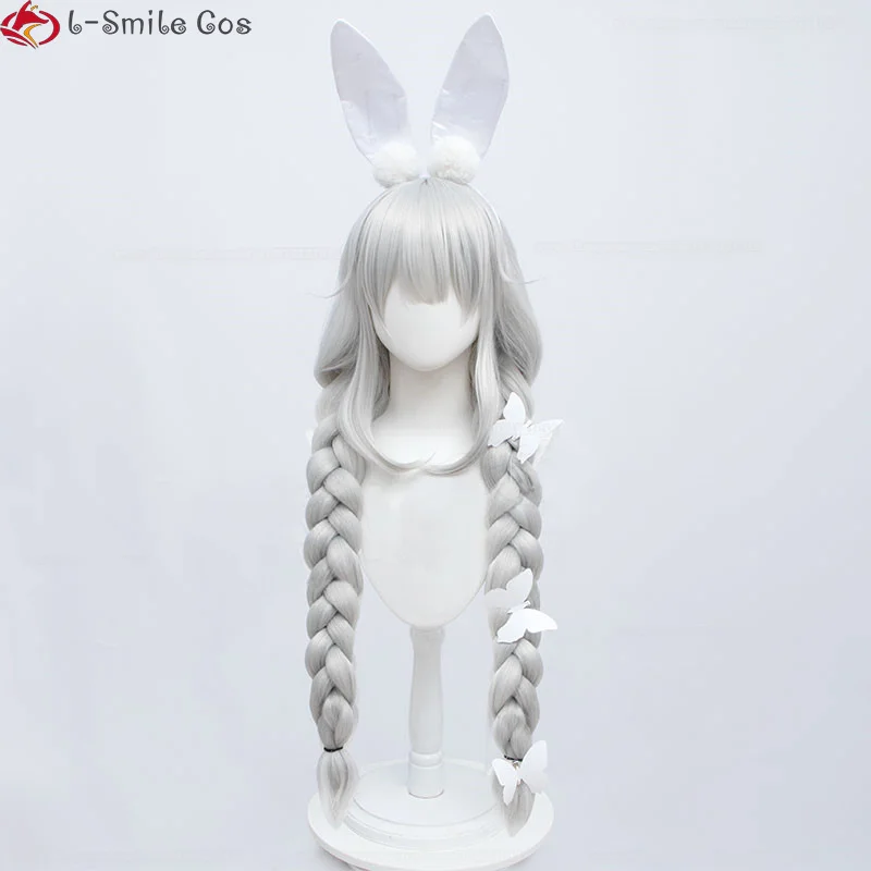 Game  MNF Le Malin Cosplay Wig 90cm Silver White Thick Braid Heat Resistant Synthetic Hair Party Cute Wigs + Wig Cap