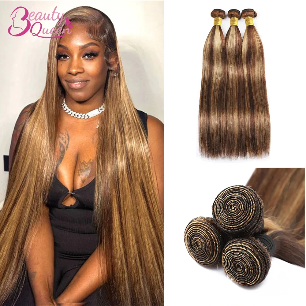 Brazilian Bone Straight Human Hair Highlight 3 Bundles Deal Human Hair P4/27 Virgin Remy Hair Extensions Double Weft Wholesale