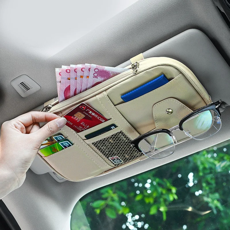 Car Sun Visor Organizer Multi-pocket Zipper Auto Truck SUV Storage Pouch Bills Pen Card Glasses Holder Car Accessories Gadget