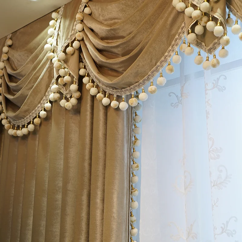 

European Curtains for Living Room Solid Color Velvet Curtain High Shading Cortina Bedroom Embroider Tulle Window Valance Custom