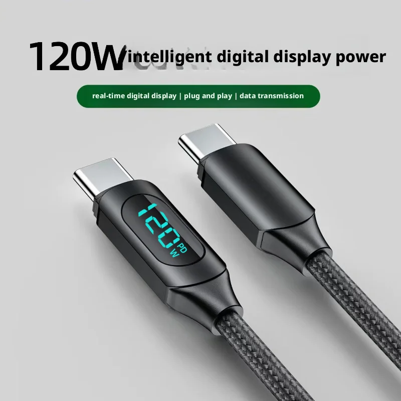 Cables de datos de carga rápida USB a tipo C de 2m y 120W con pantalla Digital Led para iPhone 17 16 Xiaomi Huawei cables de datos duales tipo C