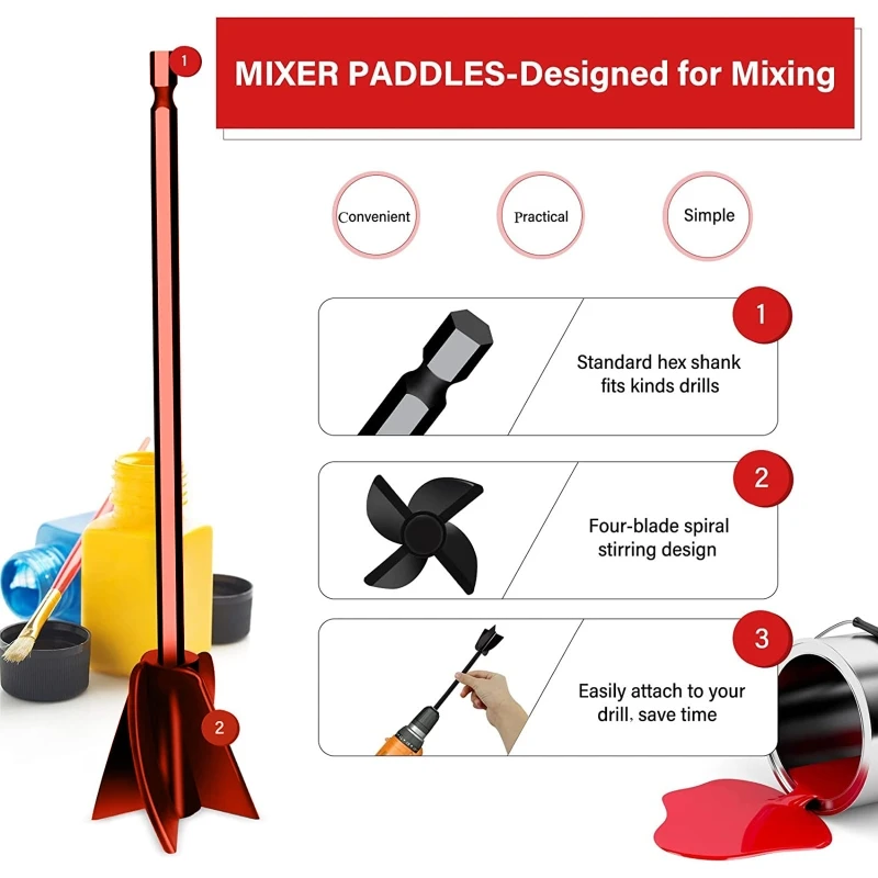 1/4Pcs Epoxy Mixer Attachment for Drill Reusable Paint and Resin Mixer Paddle to Mix Epoxy Resin Paint Reduce Bubbles